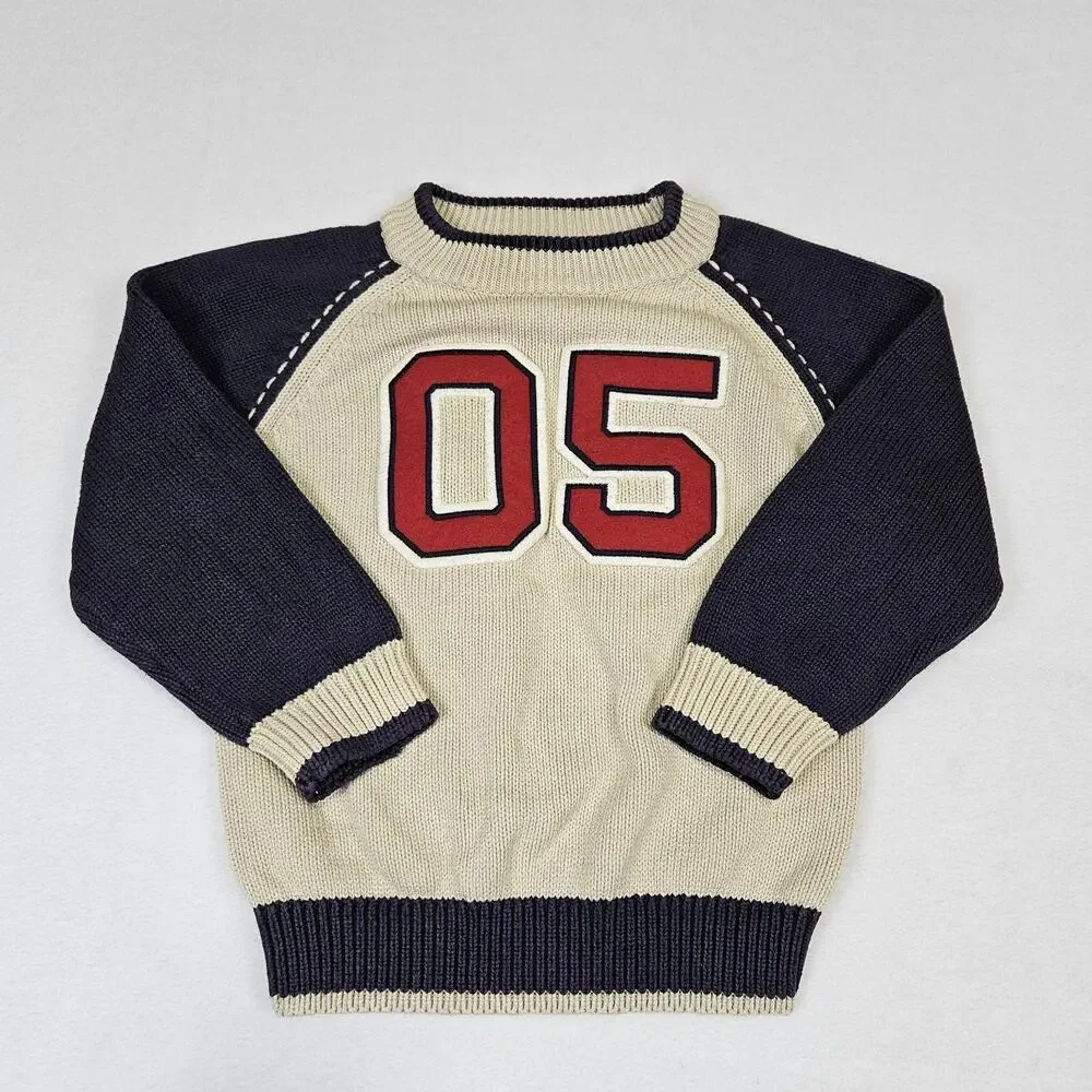 Vintage 90s Gymboree Varsity Sweater Boys Size 3 Letterman 100% Cotton Knit Crew